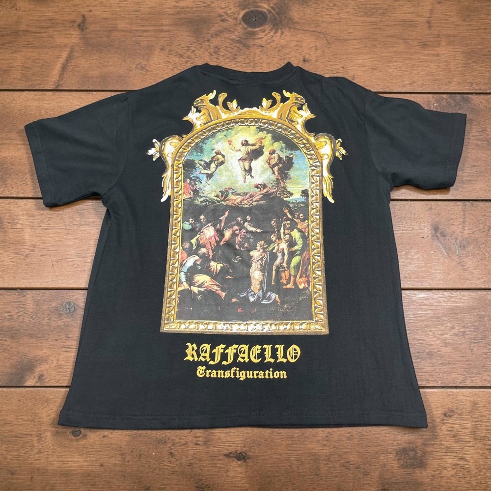 NEW Rebel Vengeance Mens Raffaello Transfiguration Graphic T-Shirt Black Gold M
